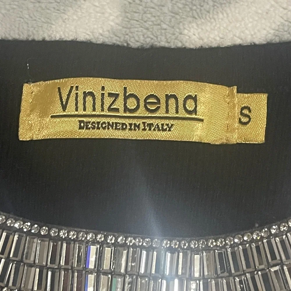 Vinizbena Black Embellished Neckline Long Sleeve Knit Top Women‎ Size S Italy